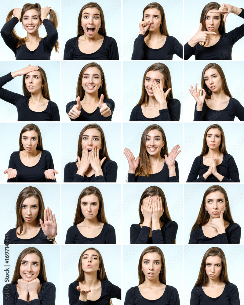 Collage of beautiful girl with different facial expressions Collage of beautiful girl with different facial expressions