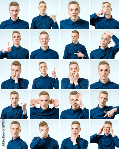 Set of handsome emotional man isolated