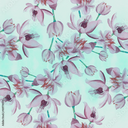 Flowers - decorative composition. Watercolor. Seamless pattern. Use printed materials, signs, items, websites, maps, posters, postcards, packaging.