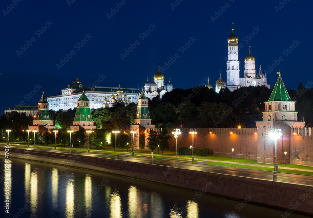 Moscow Kremlin with river at night, bridge view. background, architecture. Moscow Kremlin with river at night, bridge view. background, architecture.