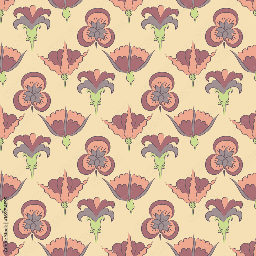 Art Nouveau flowers, Seamless floral pattern inspired by vintage style