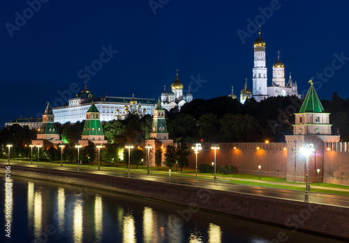 Moscow Kremlin with river at night  bridge view. background  architecture.