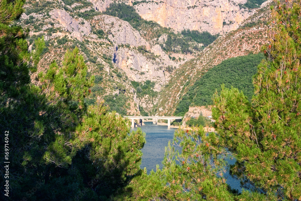 Entrance to the grand canyon du Verdon, favorite tourist destination in Provence, lake Sainte-Croix, Alpes de Haute Provence, France