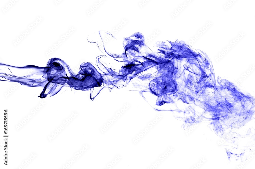Abstract blue smoke on white background, blue background,blue ink background