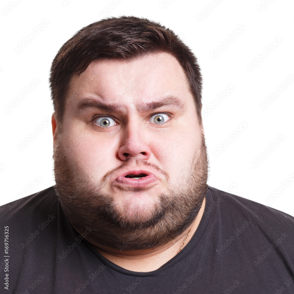 Fototapeta premium Angry man ready fo fight, close up, isolated on white