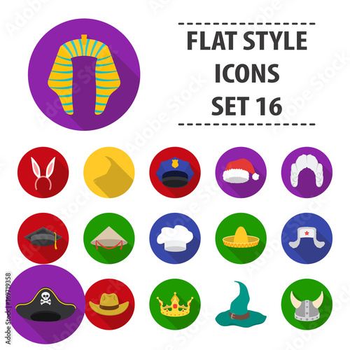 Hats set icons in flat style. Big collection hats vector symbol stock illustration