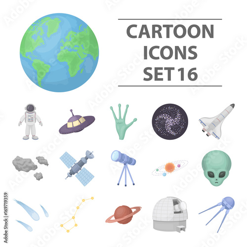 Space set icons in cartoon style. Big collection of space vector illustration symbol.