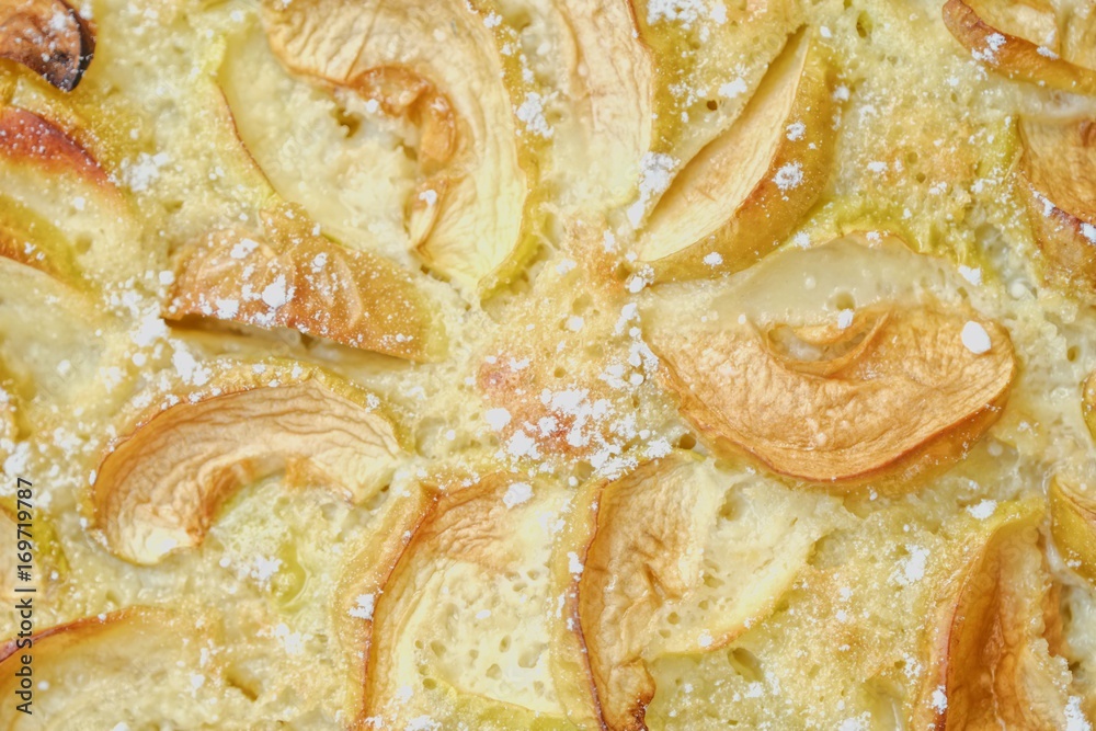 Delicious Apple pie with powdered sugar and fruits Delicious Apple pie with powdered sugar and fruits