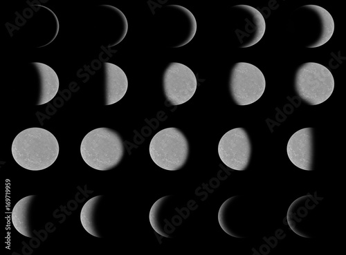 Different phases of Moon. Elements of this image furnished by NASA.