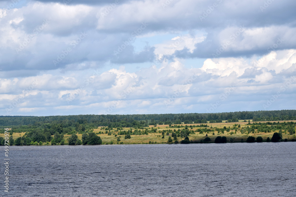 View of the Volga, landscape, sky, river, water, nature, summer, clouds View of the Volga, landscape, sky, river, water, nature, summer, clouds