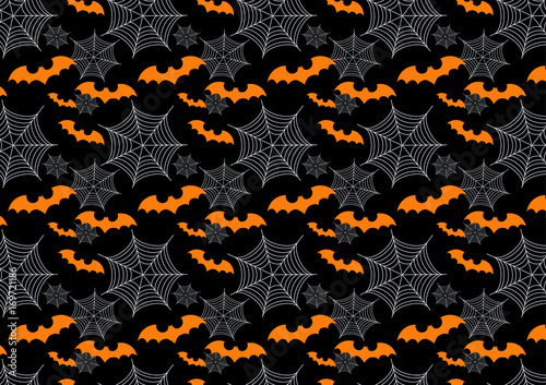 Abstract Seamless Pattern Halloween with bats and spider webs, vector background design.
