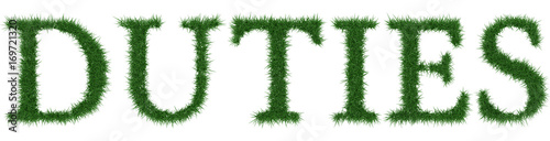 Duties - 3D rendering fresh Grass letters isolated on whhite background.