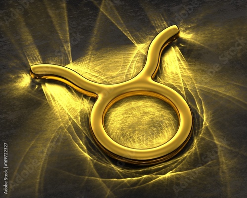 Sign of the zodiac in gold with caustics - Taurus photo