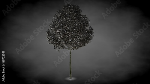 Fototapeta Naklejka Na Ścianę i Meble -  3d rendering of an abstract reflective tree on a dark black background