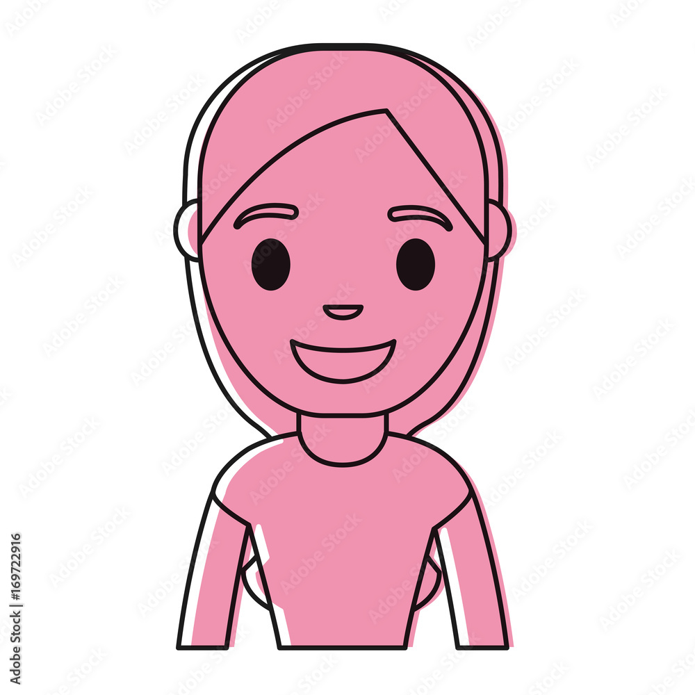 cartoon young woman smiling icon over white background colorful design vector illustration