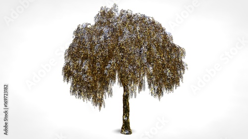 3d rendering of an abstract reflective golden tree on a white background