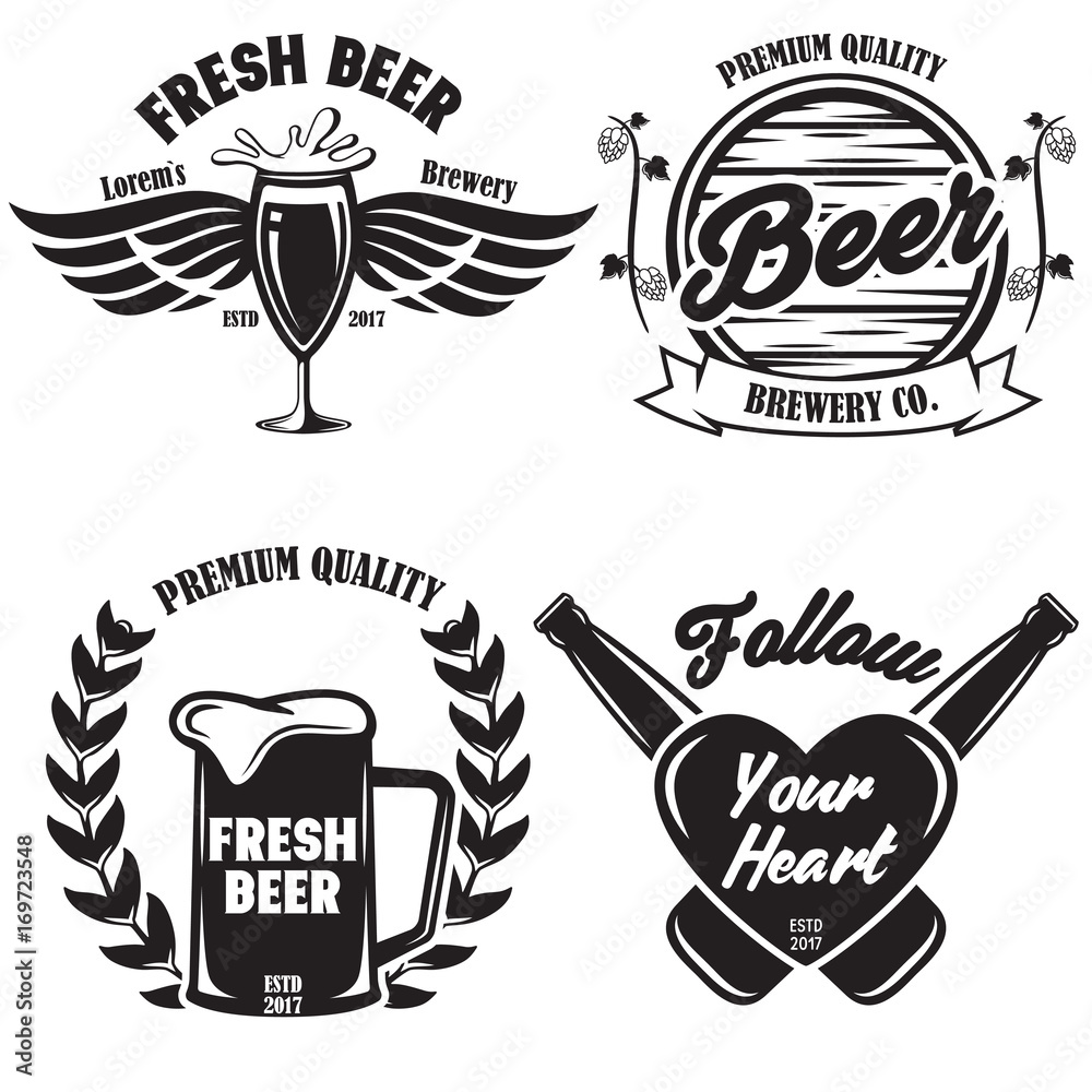 Set of Craft Beer badges with with design elements. Vector illustration. Vintage design for bar, pub and restaurant business. Coaster for beer. Set of Craft Beer badges with with design elements. Vector illustration. Vintage design for bar, pub and restaurant business. Coaster for beer.