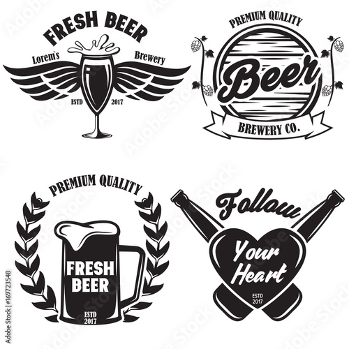 Set of Craft Beer badges with with design elements. Vector illustration. Vintage design for bar, pub and restaurant business. Coaster for beer.