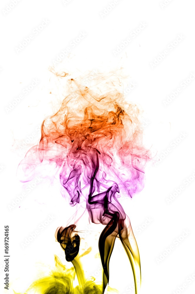 Abstract colorful smoke on white background, smoke background,colorful ink background,Yellow, Violet, Orange, Blue,beautiful color smoke