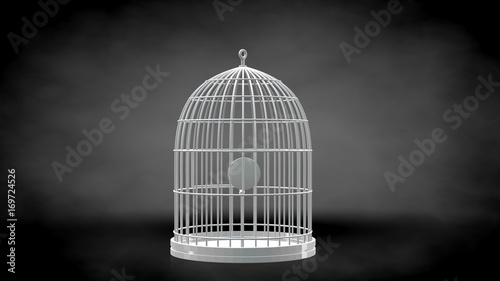 3d rendering of a reflective cage on a dark black background