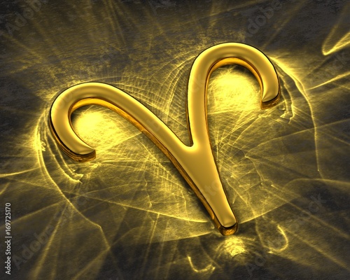 Sign of the zodiac in gold with caustics - Aries