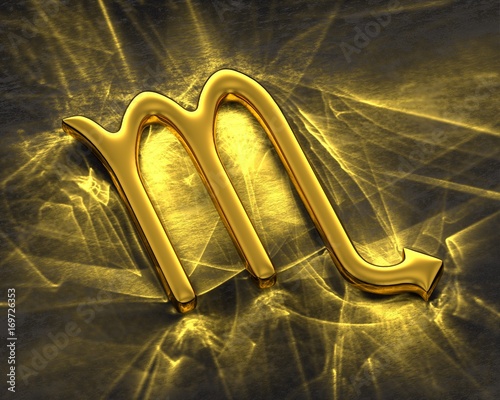 Sign of the zodiac in gold with caustics - Scorpio