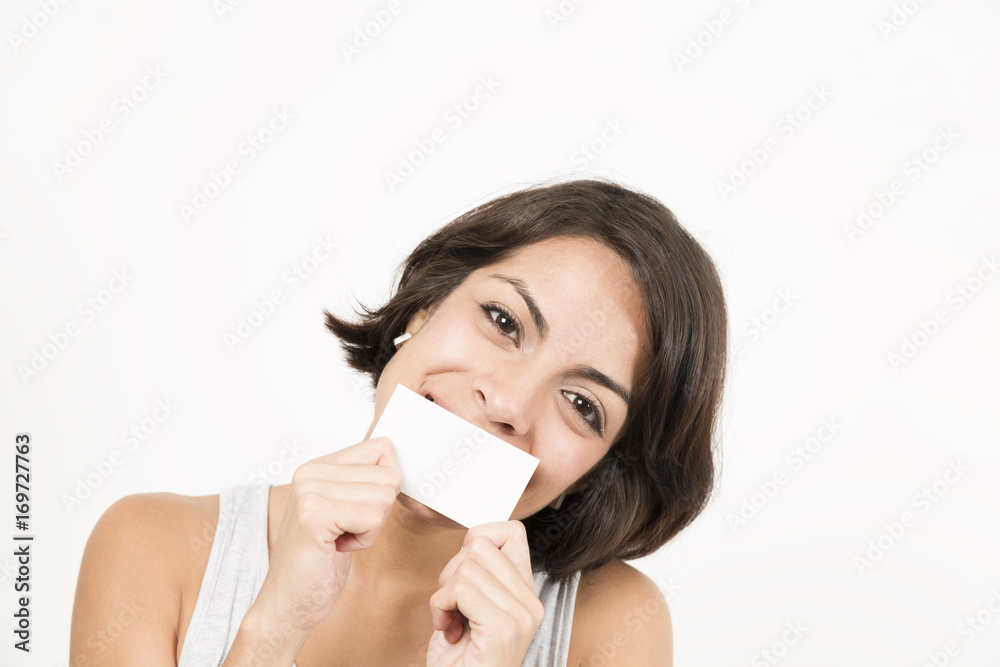 Beautiful Woman Holding A Business Card Beautiful Woman Holding A Business Card
