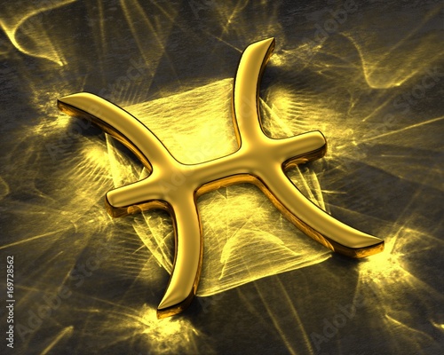 Sign of the zodiac in gold with caustics - Pisces