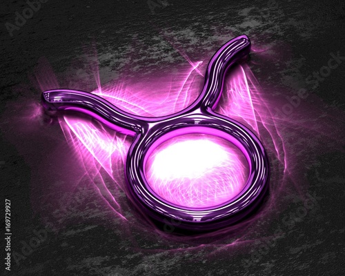 Sign of the zodiac in pink metal with caustics - Taurus