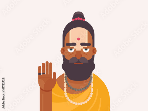 Holy Men of India. Cartoon character of an Holy Sadhu man with traditional painted face. Sadhu Monk flat vector illustration