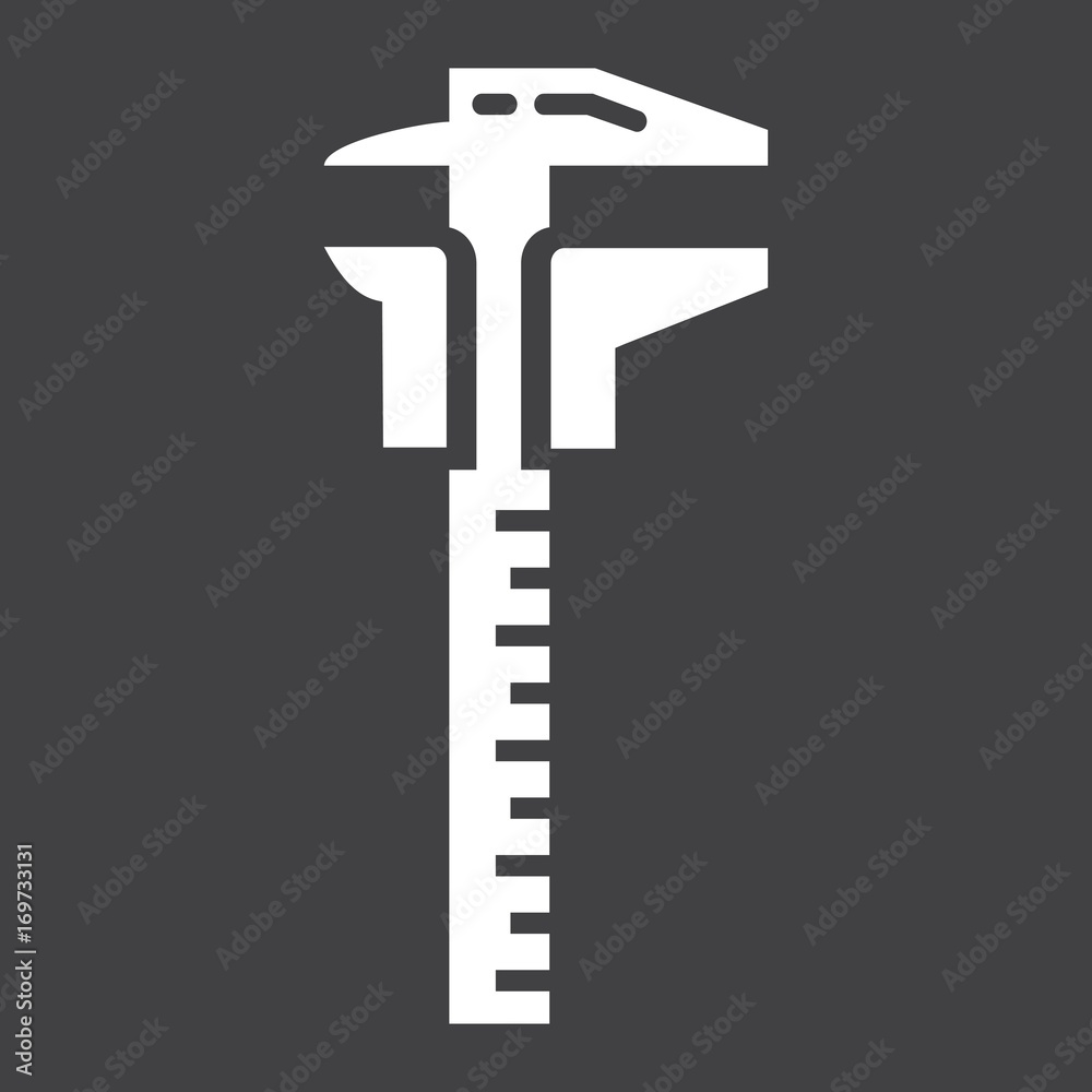 Vernier caliper glyph icon, build and repair, sliding scale sign vector graphics, a solid pattern on a black background, eps 10.