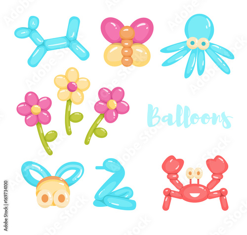 Set with balloons, toys,