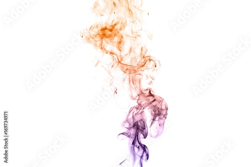 Abstract colorful smoke on white background, colorful ink background,Violet,purple, Orange, beautiful smoke