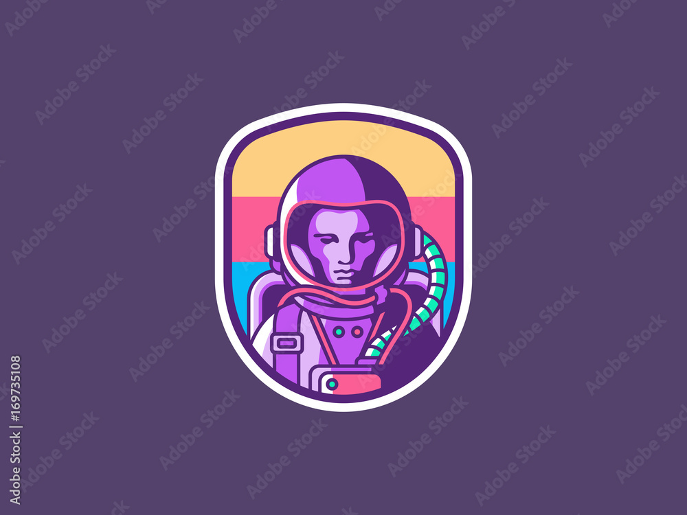 Space logo. Vintage astronaut badge. Spaceman vector illustration