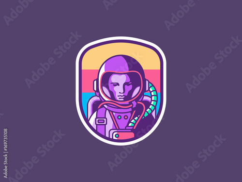 Space logo. Vintage astronaut badge. Spaceman vector illustration