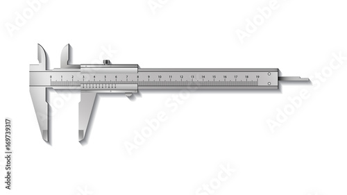 Calliper or caliper. Precision measuring tools from silver steel. Isolated on a white background. Realistic VECTOR photo