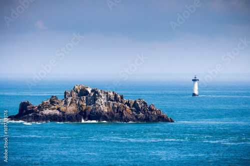 Tela Pointe du Grouin scenic view, rocky coastline. Brittany, France.