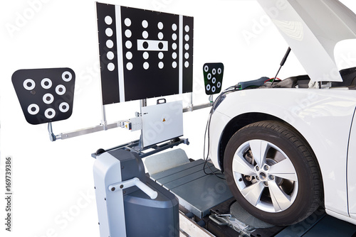 Tableau sur toile Calibration of assistant holding camera on lane at road isolated