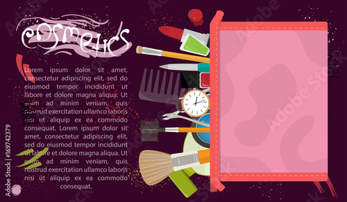Beautician with makeup items and space for text mockup