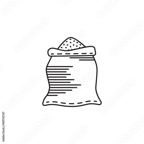 Vector outline silhouette of the bag with flour isolated on white background.