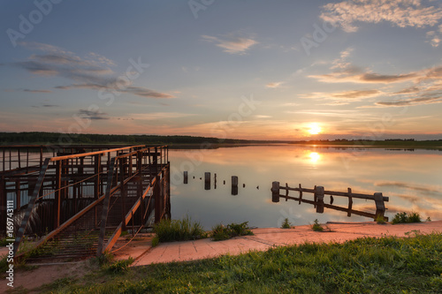 Beautiful sunset by the pond