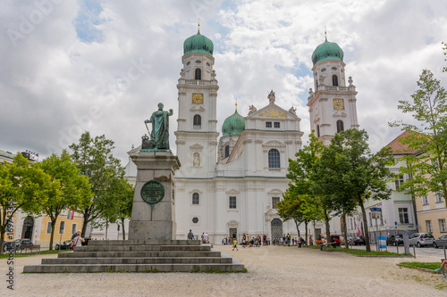 aerial of Passau cathedral at danube river photo