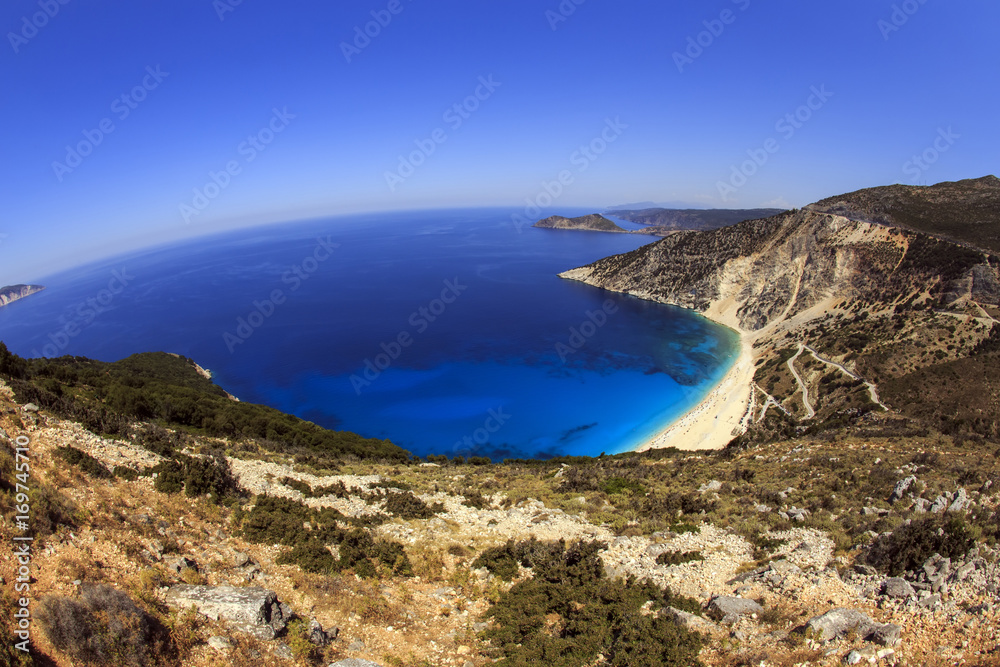 Myrtos beach in Kefalonia, Greece Myrtos beach in Kefalonia, Greece