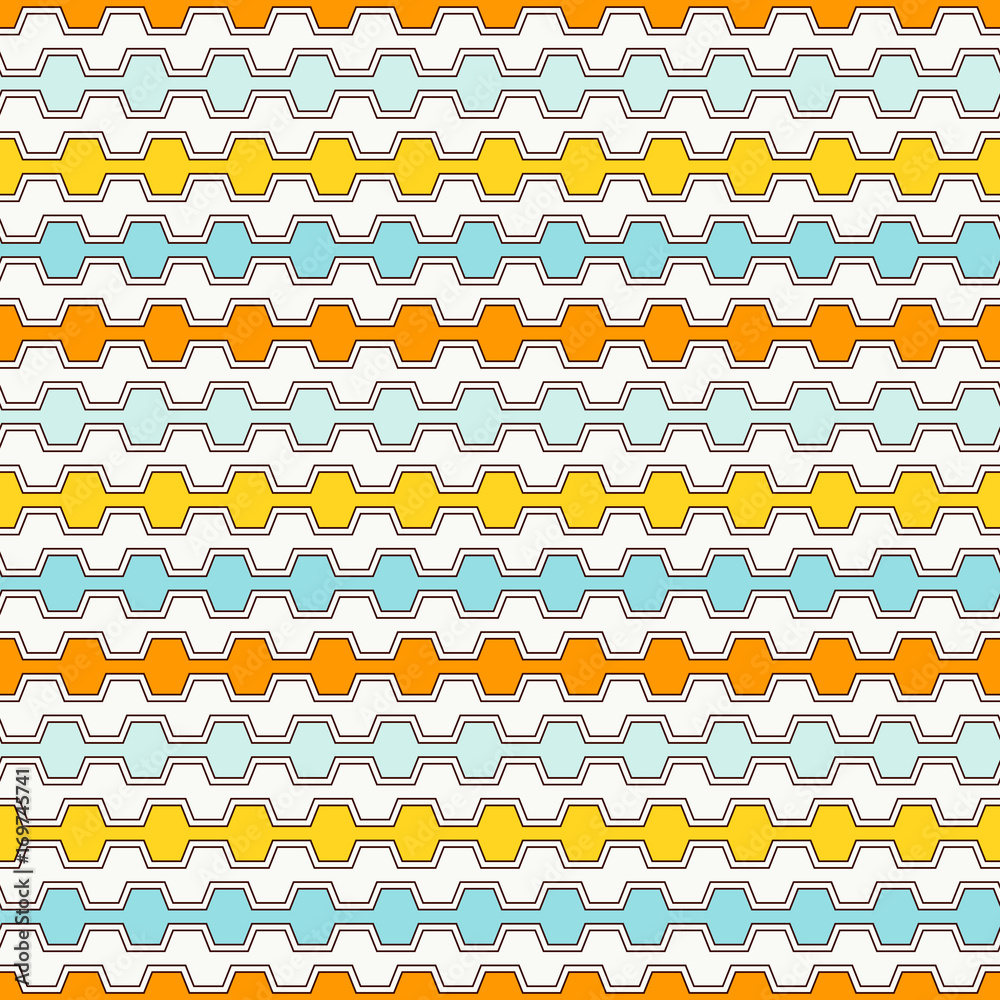 Fototapeta premium Summer colors seamless pattern with battlement curved lines. Repeated geometric figures wallpaper. Modern surface.