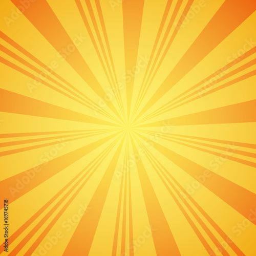 Yellow grunge sunbeam background. Sun rays abstract wallpaper. Surface pattern design with symmetrical lines ornament.