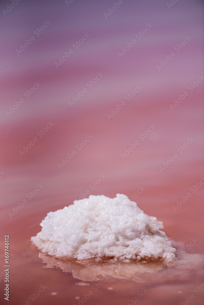 Macro View of the salt rock in red water Salinas Torrevieja Spain Sunny day with reflective surface Macro View of the salt rock in red water Salinas Torrevieja Spain Sunny day with reflective surface