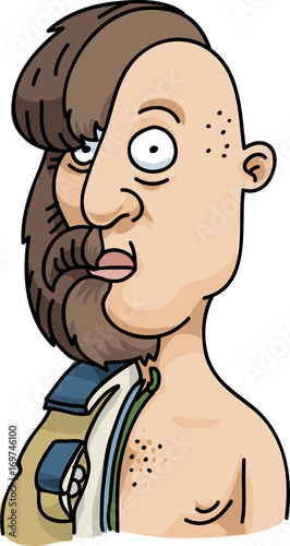 A cross-section of a cartoon man showing his burly, bearded exterior contrasted against his plain, hairless body.