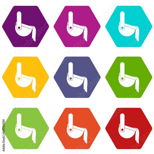 Molten metal poured from ladle icon set color hexahedron