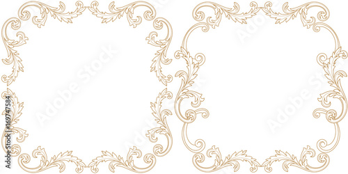 Set of golden vintage border frame engraving with retro ornament pattern in antique baroque style decorative design. Vector