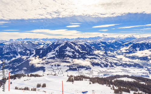 View from  the top of the mountain Hohe Salve. Ski resort  Soll, Westendorf. Tyrol, Austria
